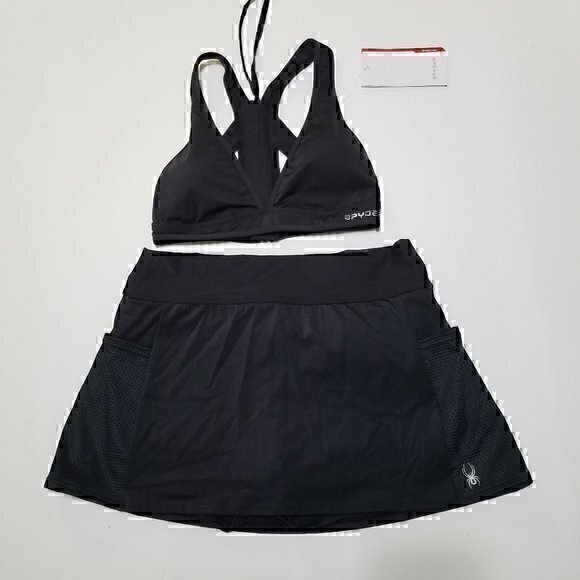 NWT Spyder Two Pieces‎ UV Protection Cross-Back Zip Bikini Top Skorts Size M